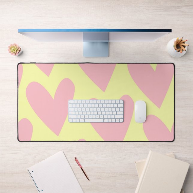 Yellow Pink Cute Simple Heart Y2K Pattern  Desk Mat (Office 1)