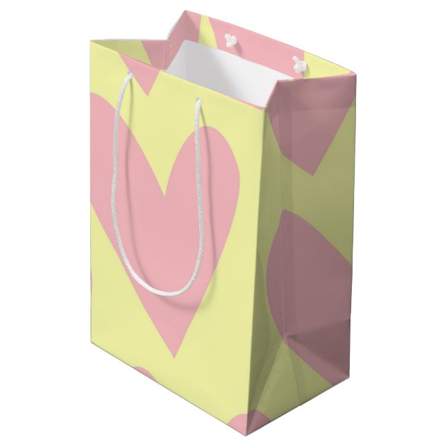 Yellow Pink Cute Simple Heart Y2K Pattern  Medium Gift Bag (Back Angled)