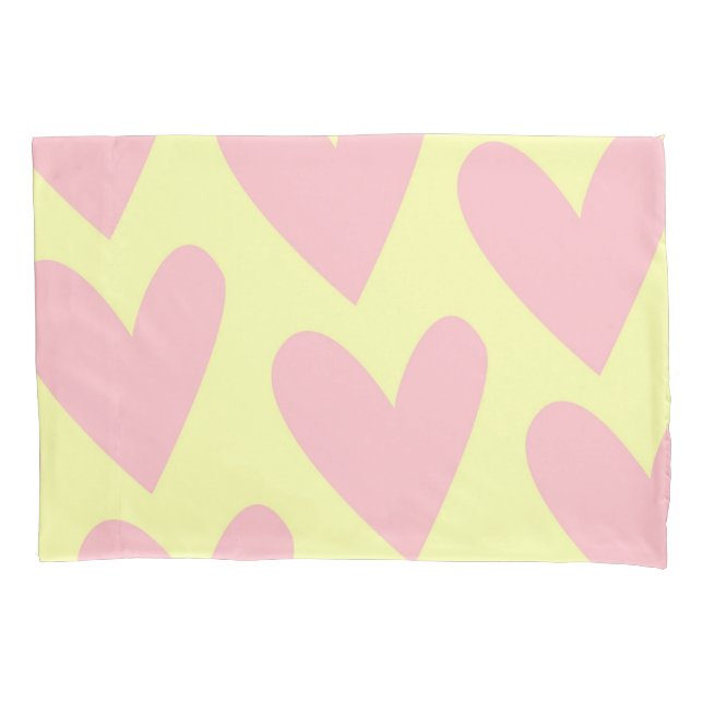 Yellow Pink Cute Simple Heart Y2K Pattern  Pillowcase (Front)