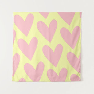 Yellow Pink Cute Simple Heart Y2K Pattern  Tapestry