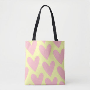 Yellow Pink Cute Simple Heart Y2K Pattern Tote Bag