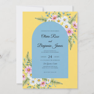 Yellow Pink Daisy Eucalyptus Wedding Invitation