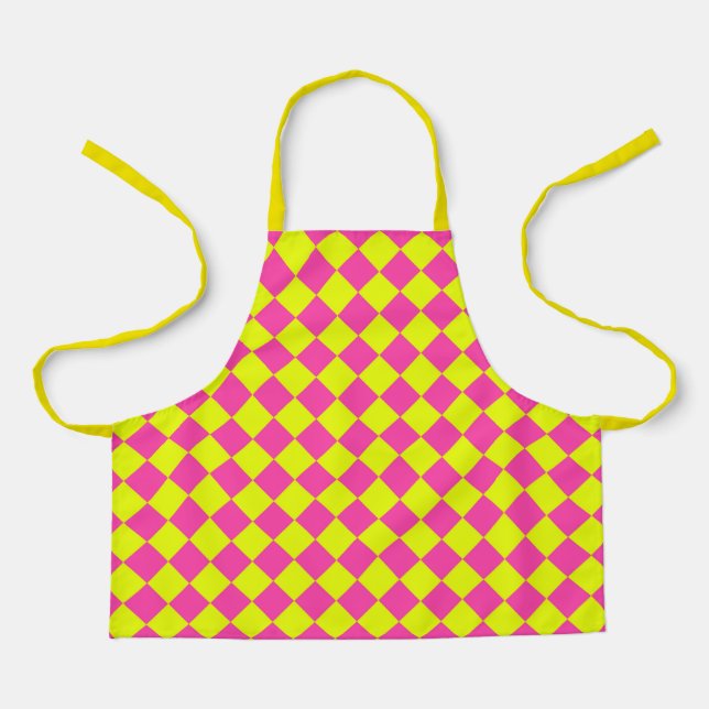 Yellow Pink Diamond Chequered Pattern Apron (Front)