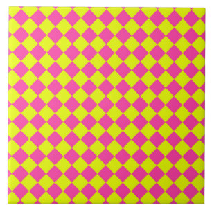 Yellow Pink Diamond Chequered Pattern Ceramic Tile