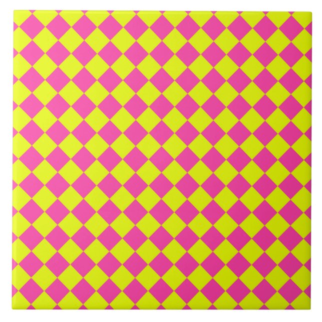 Yellow Pink Diamond Chequered Pattern Ceramic Tile (Front)