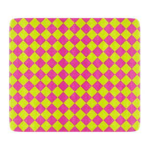 Yellow Pink Diamond Chequered Pattern Cutting Board