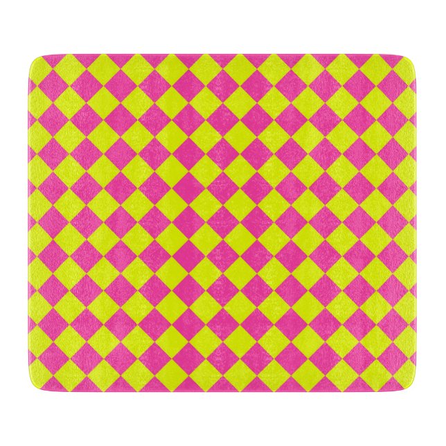 Yellow Pink Diamond Chequered Pattern Cutting Board (Front)