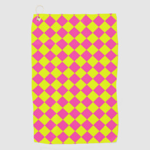 Yellow Pink Diamond Chequered Pattern Golf Towel