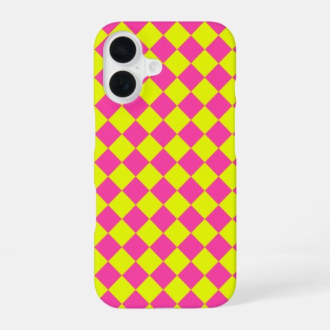 Yellow Pink Diamond Chequered Pattern iPhone 16 Case (Back)