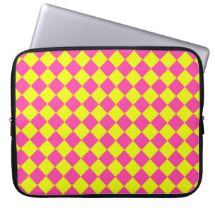 Yellow Pink Diamond Chequered Pattern Laptop Sleeve