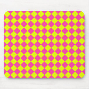 Yellow Pink Diamond Chequered Pattern Mouse Pad