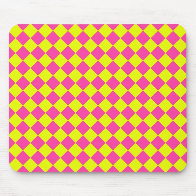 Yellow Pink Diamond Chequered Pattern Mouse Pad (Front)