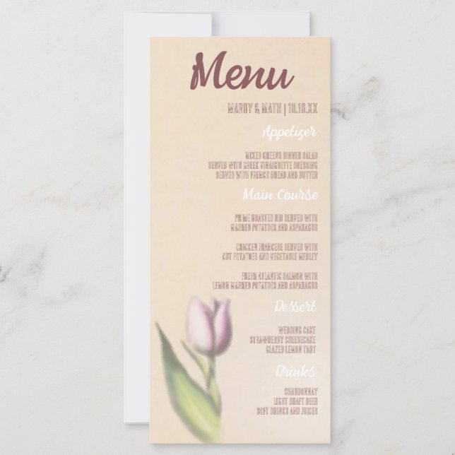 Yellow Pink Elegant Tulip | Romantic Wedding Menu (Front)