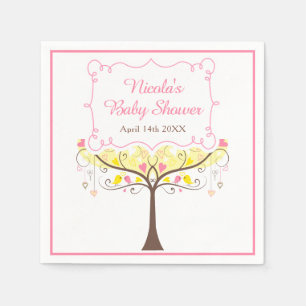 yellow Pink Floral Bird Baby Shower  Napkin