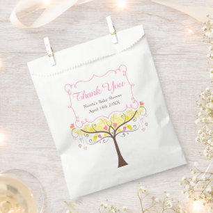 Yellow Pink Floral Bird Baby Shower Thank You Favour Bag