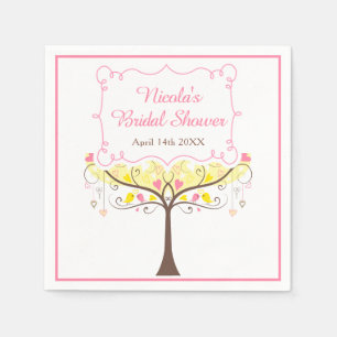 yellow Pink Floral Bird Bridal Shower Napkin
