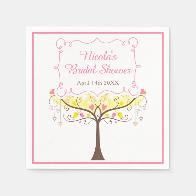 yellow Pink Floral Bird Bridal Shower  Napkin (Front)