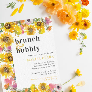 Yellow & Pink Floral Brunch & Bubbly Bridal Shower Invitation