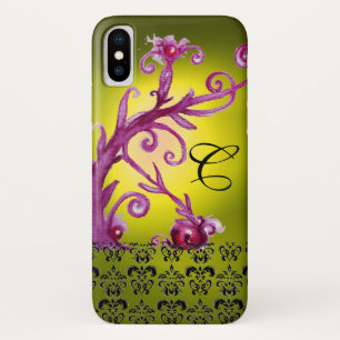 YELLOW PINK FLORAL SWIRLS,BERRIES DAMASK MONOGRAM iPhone X CASE