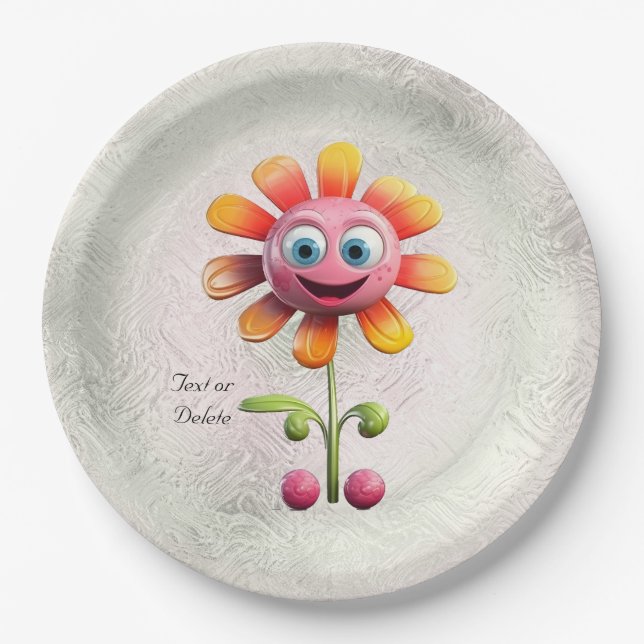 Yellow Pink Flower Paper Plate (Front)