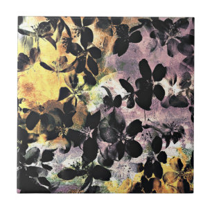 Yellow pink flower pattern floral digital art ceramic tile