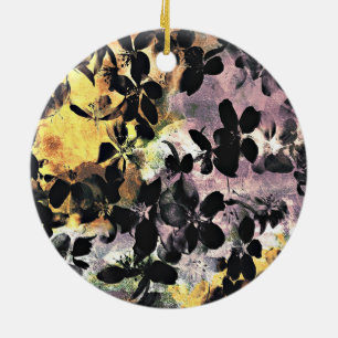 Yellow pink flower pattern floral digital art ceramic tree decoration