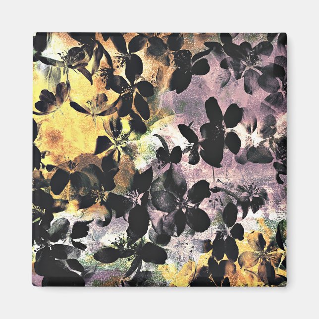 Yellow pink flower pattern floral digital art magnet (Front)