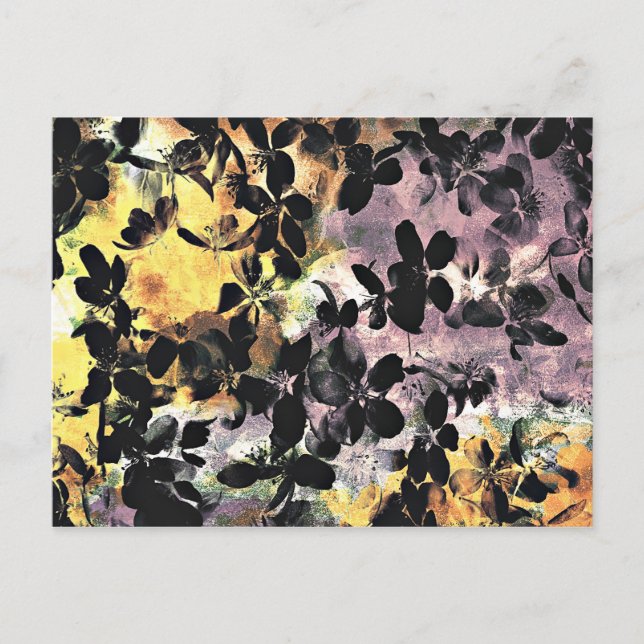 Yellow pink flower pattern floral digital art postcard (Front)