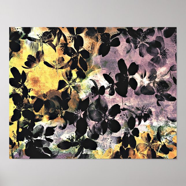 Yellow pink flower pattern floral digital art poster (Front)