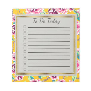Yellow Pink Flowers Gold To Do Notepad