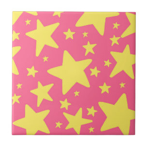 Yellow Pink Geometric Stars Pattern Ceramic Tile