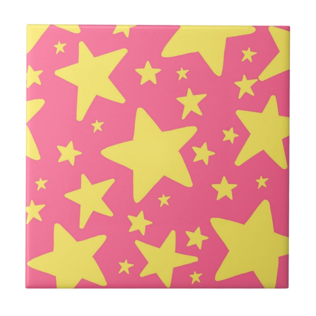 Yellow Pink Geometric Stars Pattern Ceramic Tile (Front)