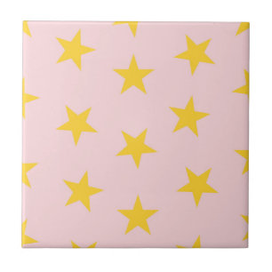 Yellow Pink Geometric Stars Pattern Ceramic Tile