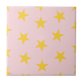 Yellow Pink Geometric Stars Pattern Ceramic Tile