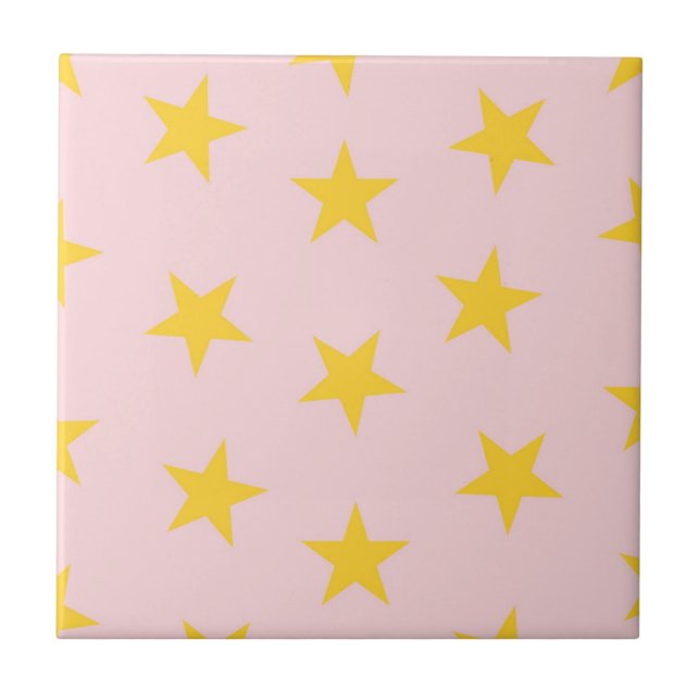 Yellow Pink Geometric Stars Pattern Ceramic Tile (Front)