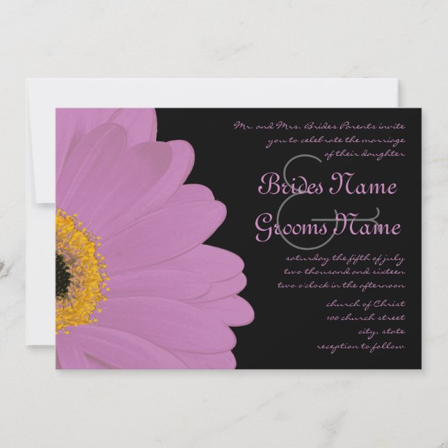 Yellow & Pink Gerber Daisy Wedding Invitation (Front)