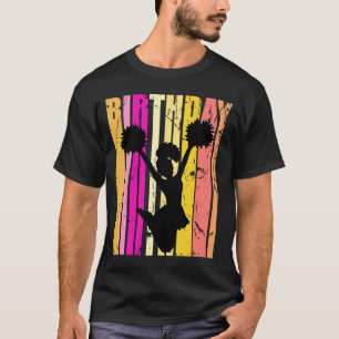 Yellow Pink Girls Cheerleading Birthday Retro Silh T-Shirt