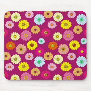 Yellow Pink Green Daisy Flowers Mouse Pad