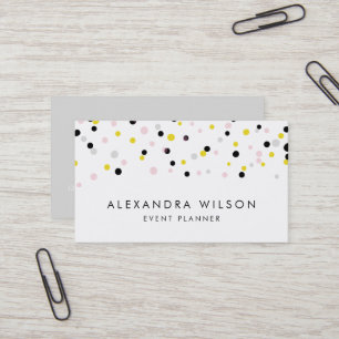 Yellow, Pink, Grey and Black Confetti Dots Modern Business Card