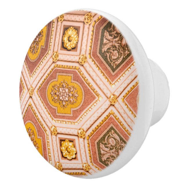 Yellow Pink Hungarian Architecture  Ceramic Knob (Right)