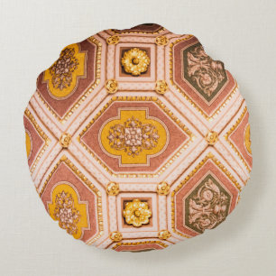 Yellow Pink Hungarian Architecture  Round Cushion