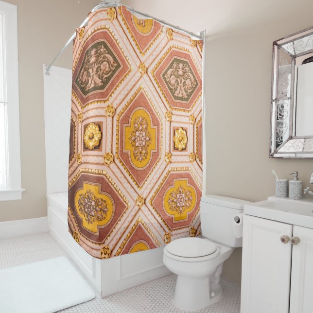 Yellow Pink Hungarian Architecture  Shower Curtain (In Situ)