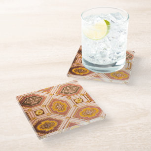 Yellow Pink Hungarian Ceiling  Glass Coaster