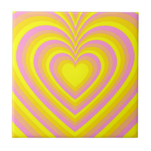 Yellow Pink Hypnotic Heart Love Pattern Ceramic Tile