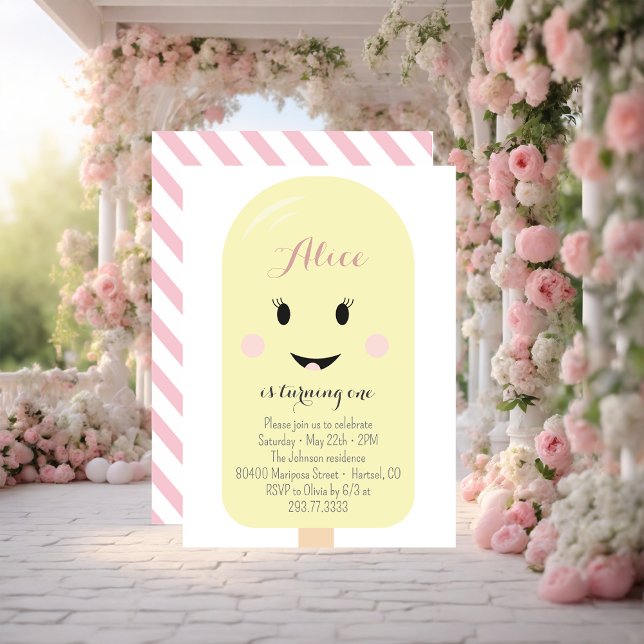 Yellow Pink Ice Cream Cone Scoop Birthday Party Invitation (Creator Uploaded)