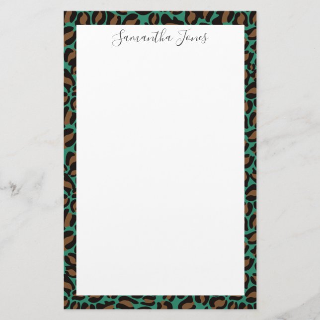 Yellow Pink Leopard print | Personalised Stationery (Front)