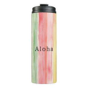Yellow Pink Mint Stripes Aloha Thermal Tumbler