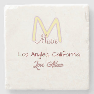 yellow pink monogram name love city marron trendy  stone coaster