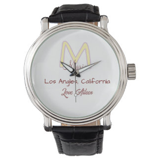yellow pink monogram name love city marron trendy  watch