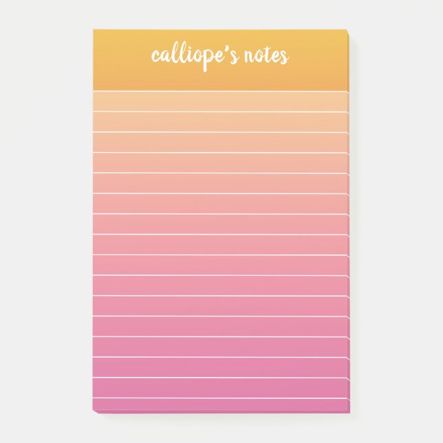 Yellow Pink Ombre Lined Post-it Notes (Front)